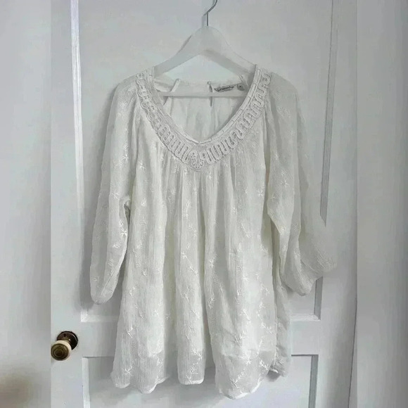 Soft Surroundings Romania Tunic Crinkle Chiffon Embroidered Lace Top NEW - Picture 4 of 4